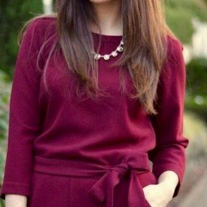 Madewell Size 2 Sloan Jumper Dark Cabernet Burgundy Belted Crepe Jumpsuit Romper